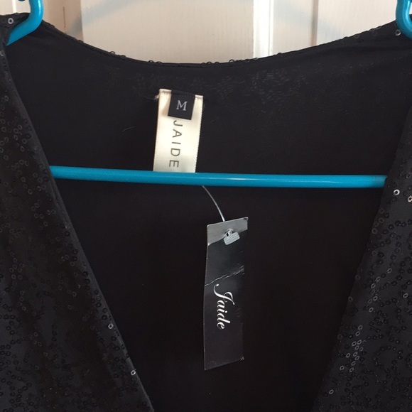 NWT J Lux Deep V Black Sequin Mini Dress 🔥 Prom - Picture 3 of 5